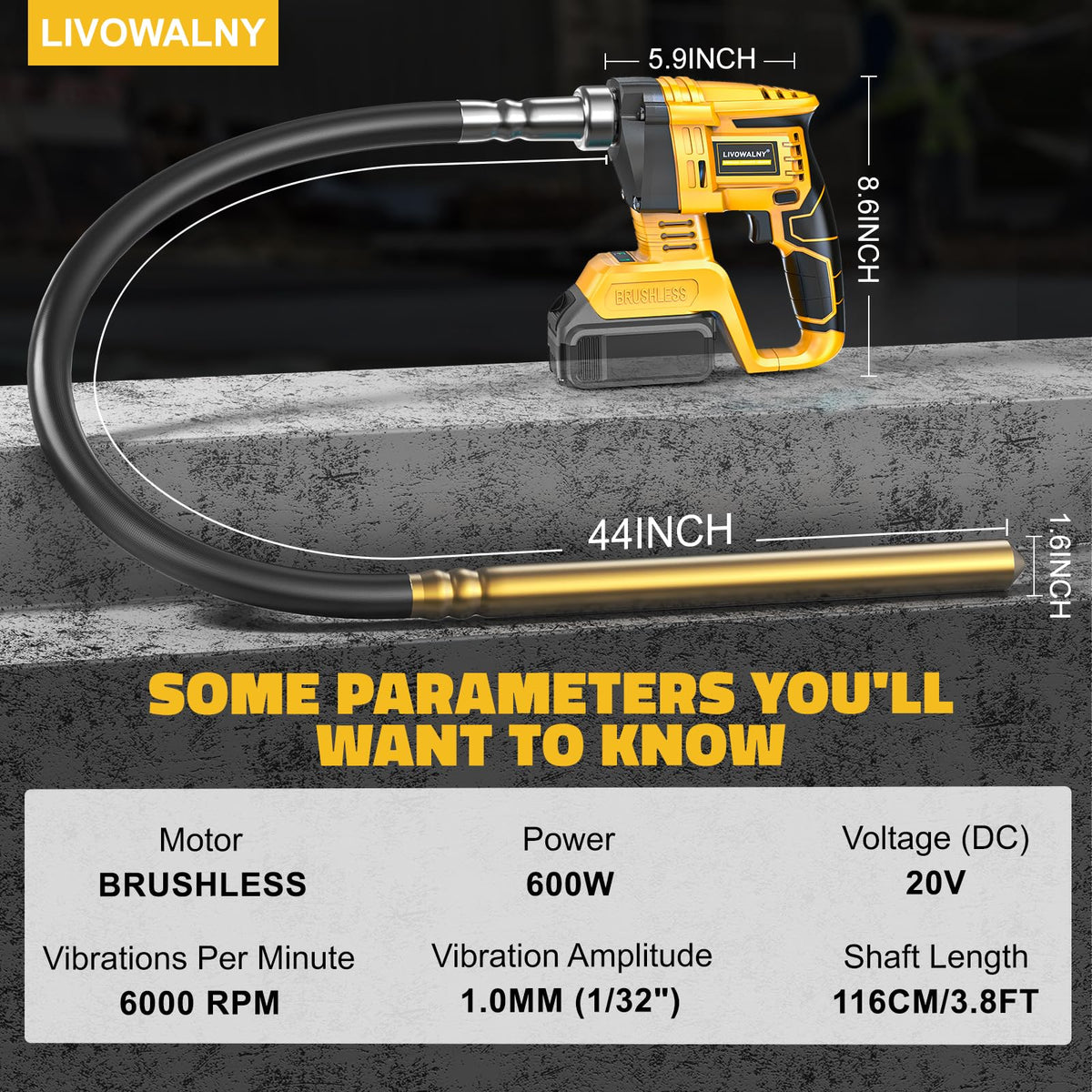 LIVOWALNY with DeWalt 20V batteries for cordless power.