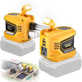 LIVOWALNY setup with DeWALT 20V battery powering devices on the go