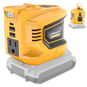 LIVOWALNY inverter connects to a DeWALT 20V battery for portable power on the go.