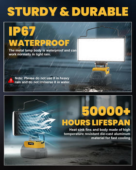 LIVOWALNY LED work light offers dual brightness settings for different scenes.