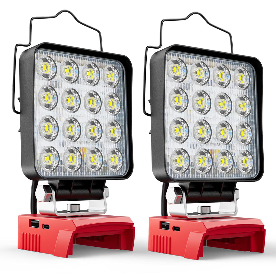 LIVOWALNY LED work light showing Milwaukee compatibility base for safe setup