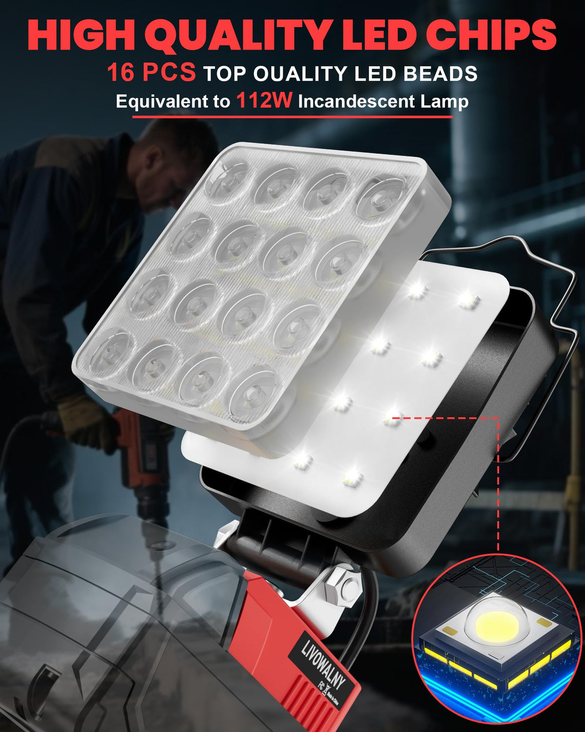 LIVOWALNY pivot head at 140 degrees for versatile lighting angles