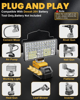 LIVOWALNY LED work light includes USB and Type-C ports for charging devices.