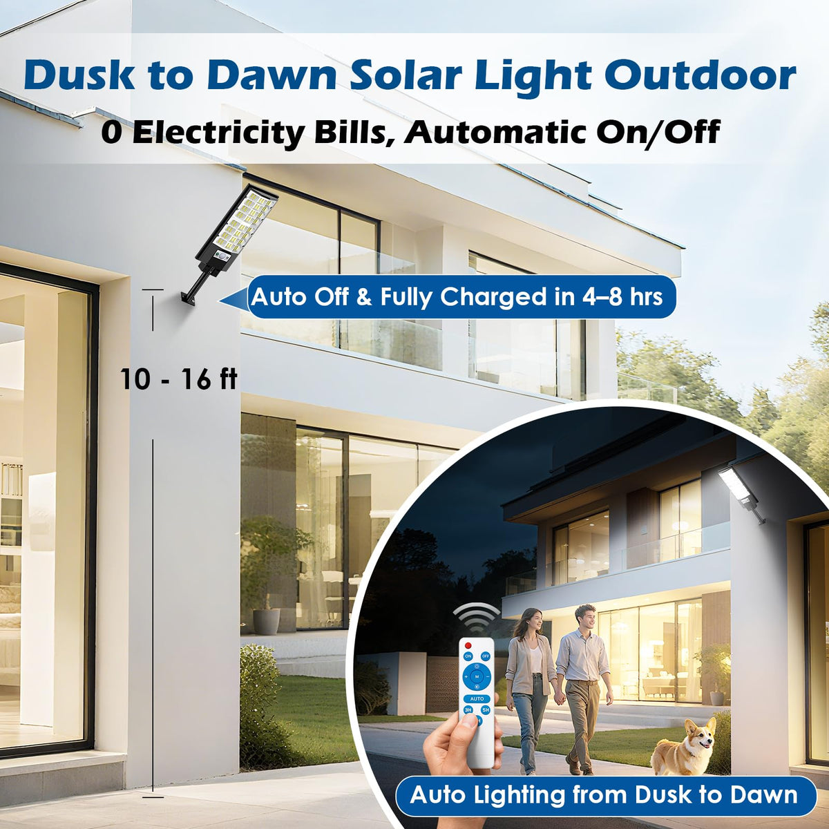Lixmiari 4-pack solar street light 270-degree coverage illuminates large areas.