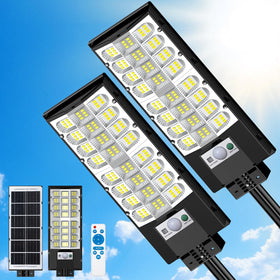 Lixmiari 4-pack solar street light with angle design offers wide nighttime coverage.