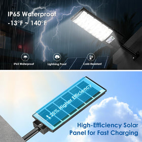 Lixmiari easy-installation solar street light with included mounting arm.
