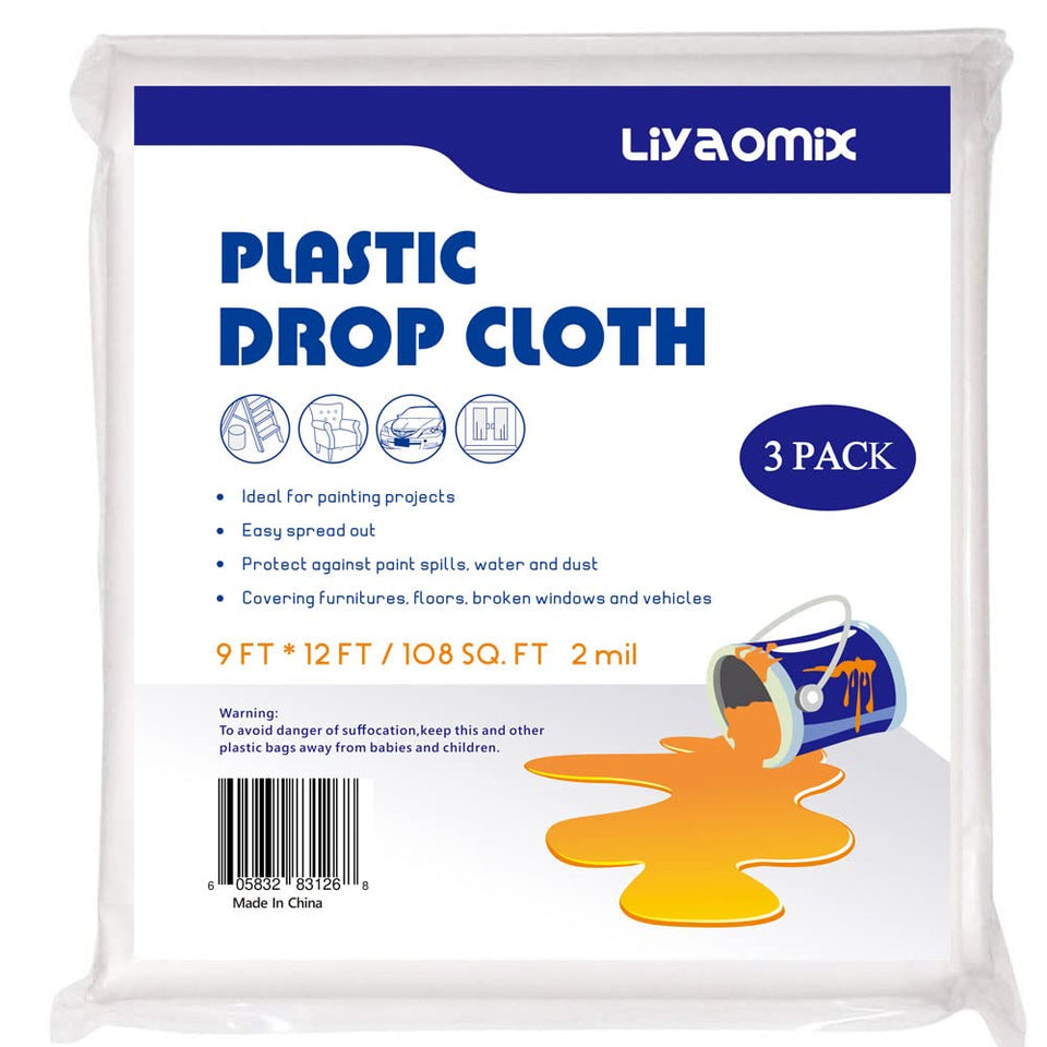 Liyaomix 3-pack drop cloth 9x12ft shields floors during painting tasks