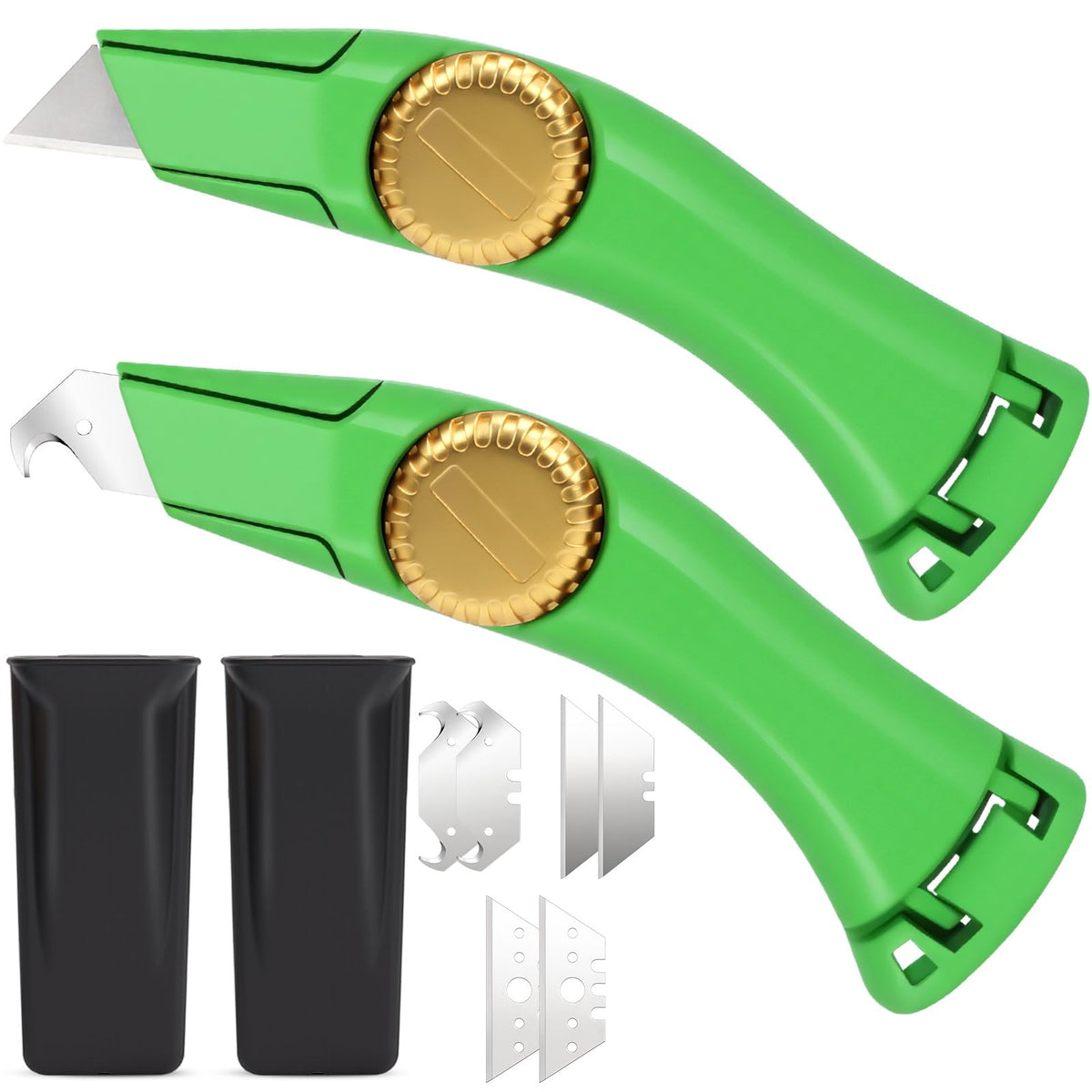 Lizenoz green fixed-blade roofing knife close-up showing durable construction for precise cuts.