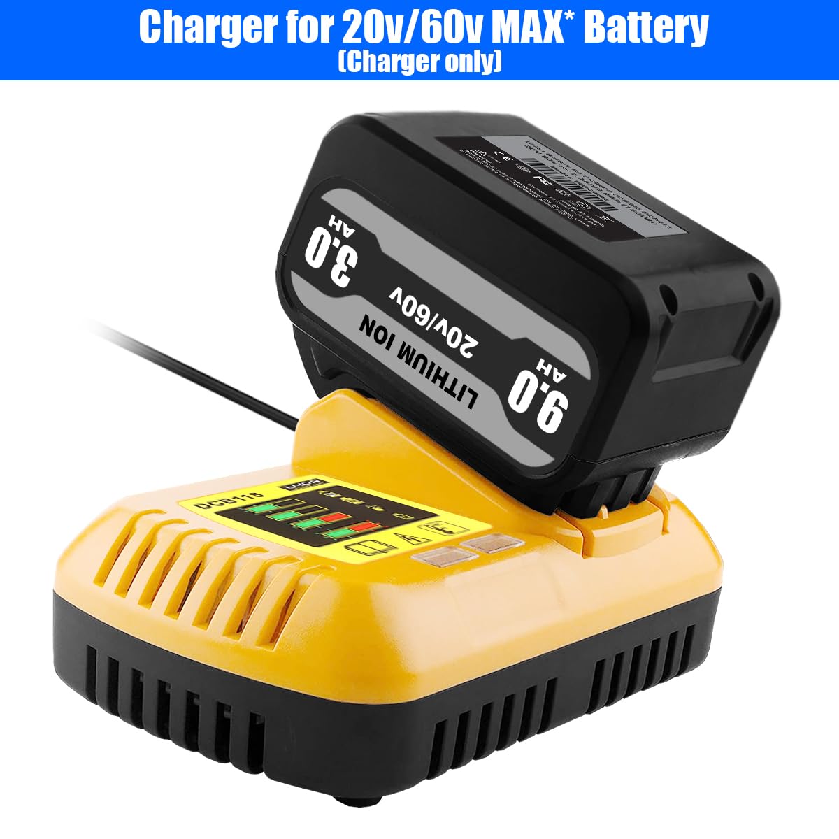 Lizone charger in use with Dewalt DCB118 and DCB1112