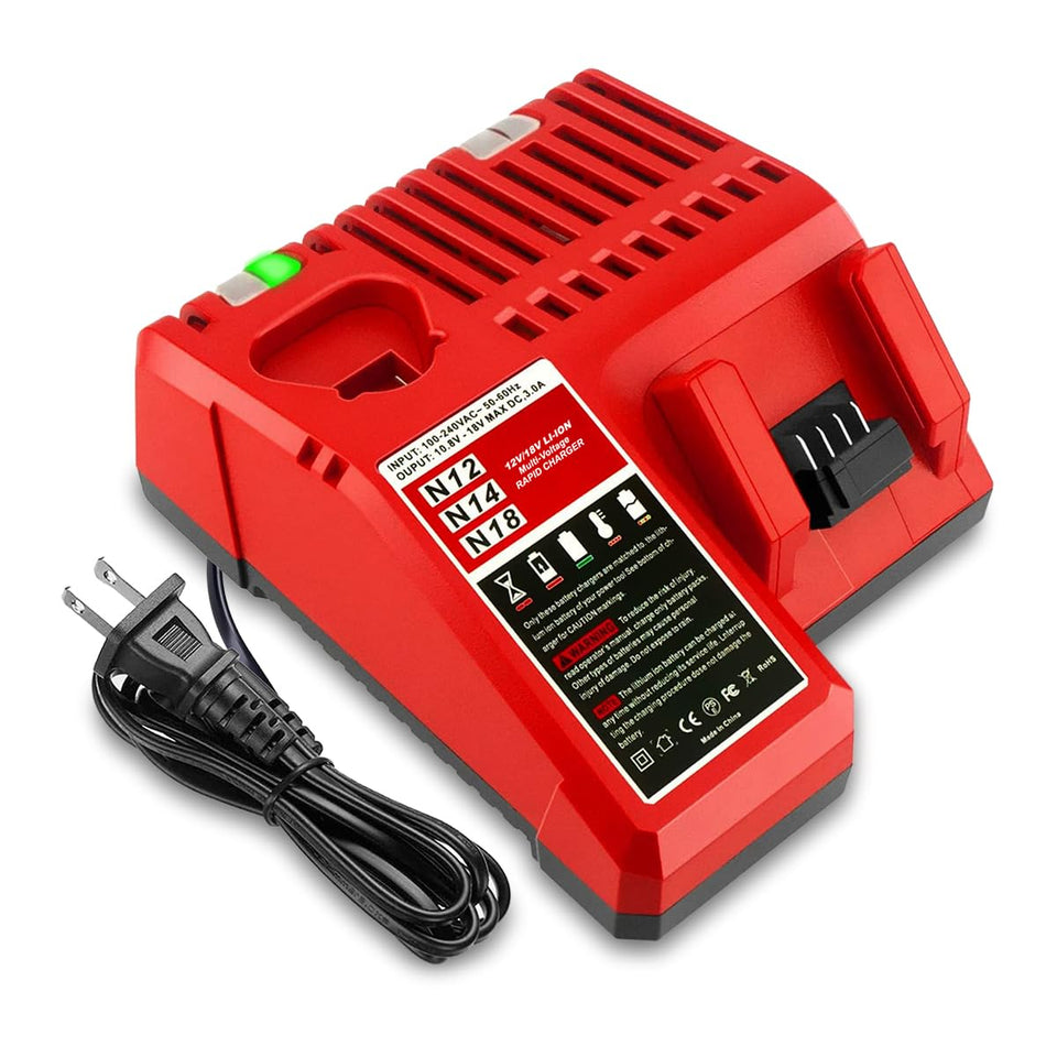 Lizone M12/M18 charger front view shows universal input for global use.