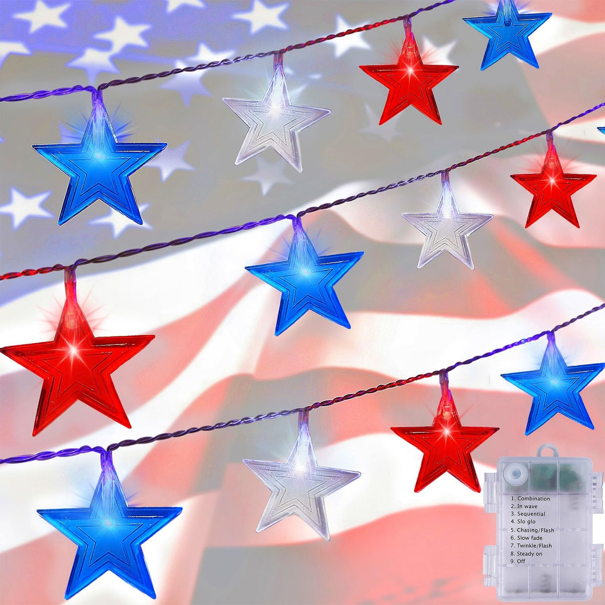 LJLNION July 4th star lights spread a patriotic glow across outdoor space