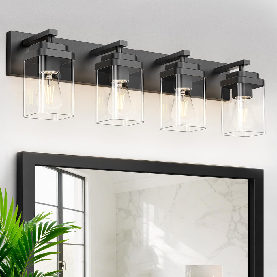 LKHF black bathroom light over mirror with four lights for balanced illumination