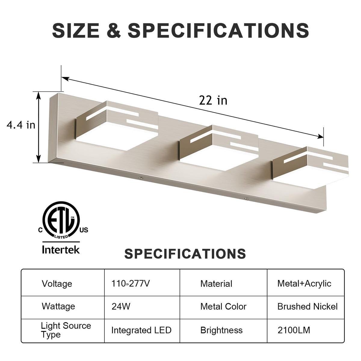 LKHF brushed-nickel finish bathroom light enhances modern bathroom design.