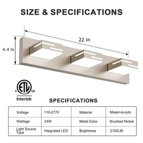 LKHF brushed-nickel finish bathroom light enhances modern bathroom design.