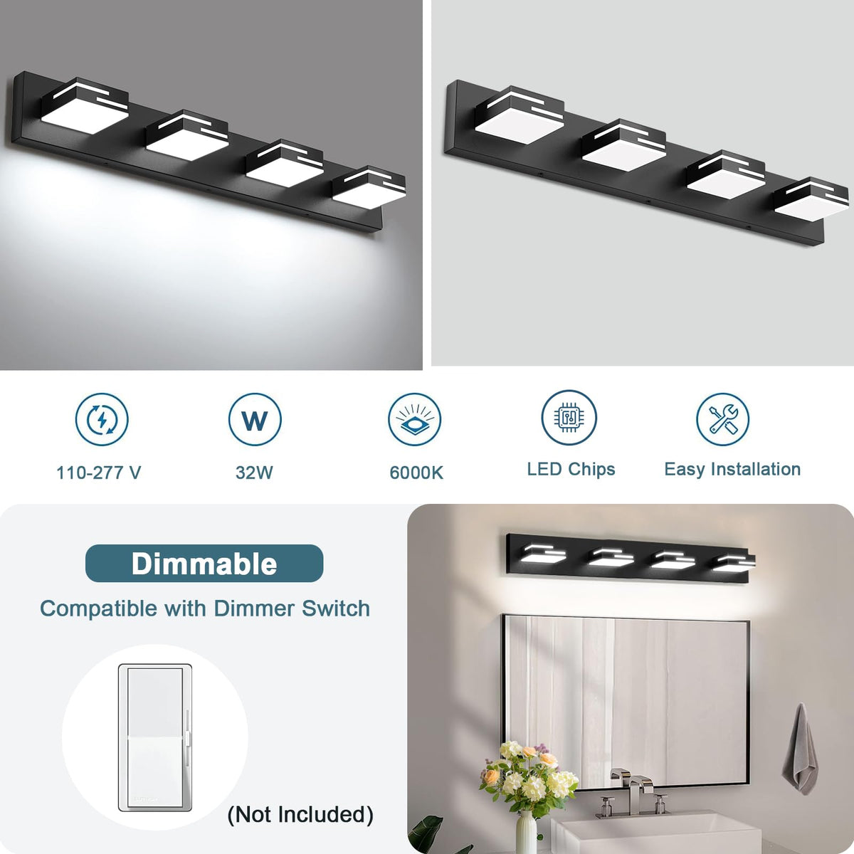 LKHF dimmable bathroom vanity light enables customized brightness for tasks like shaving