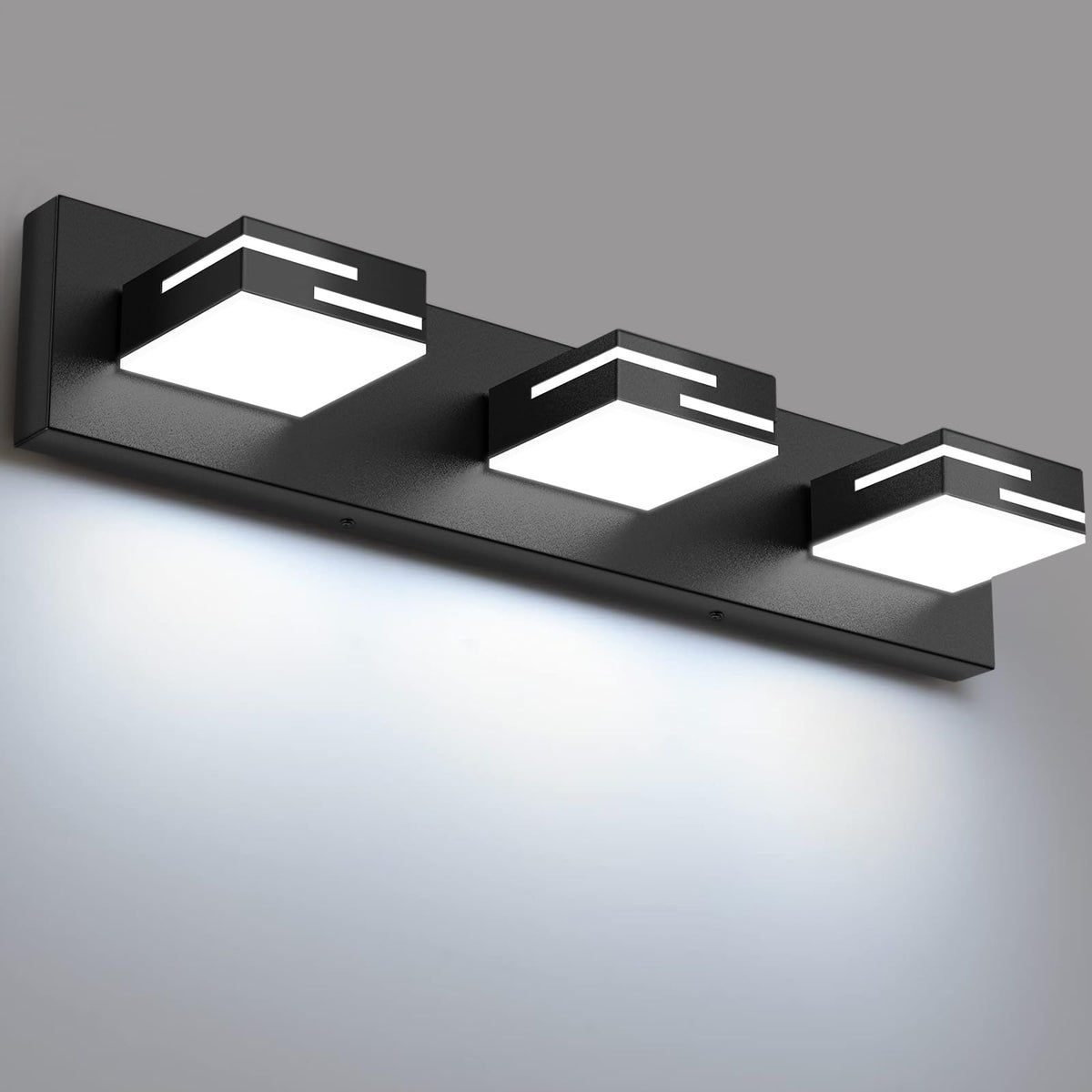 LKHF LED bathroom vanity light with 3 lights and matte black finish for precise makeup lighting.