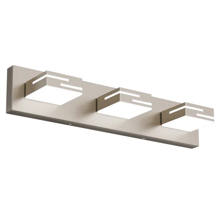LKHF LED vanity light over mirror provides bright, even illumination for makeup tasks.