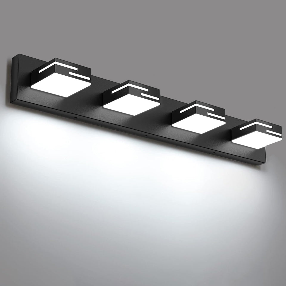 LKHF LED vanity light front view showing four fixtures for even bathroom illumination