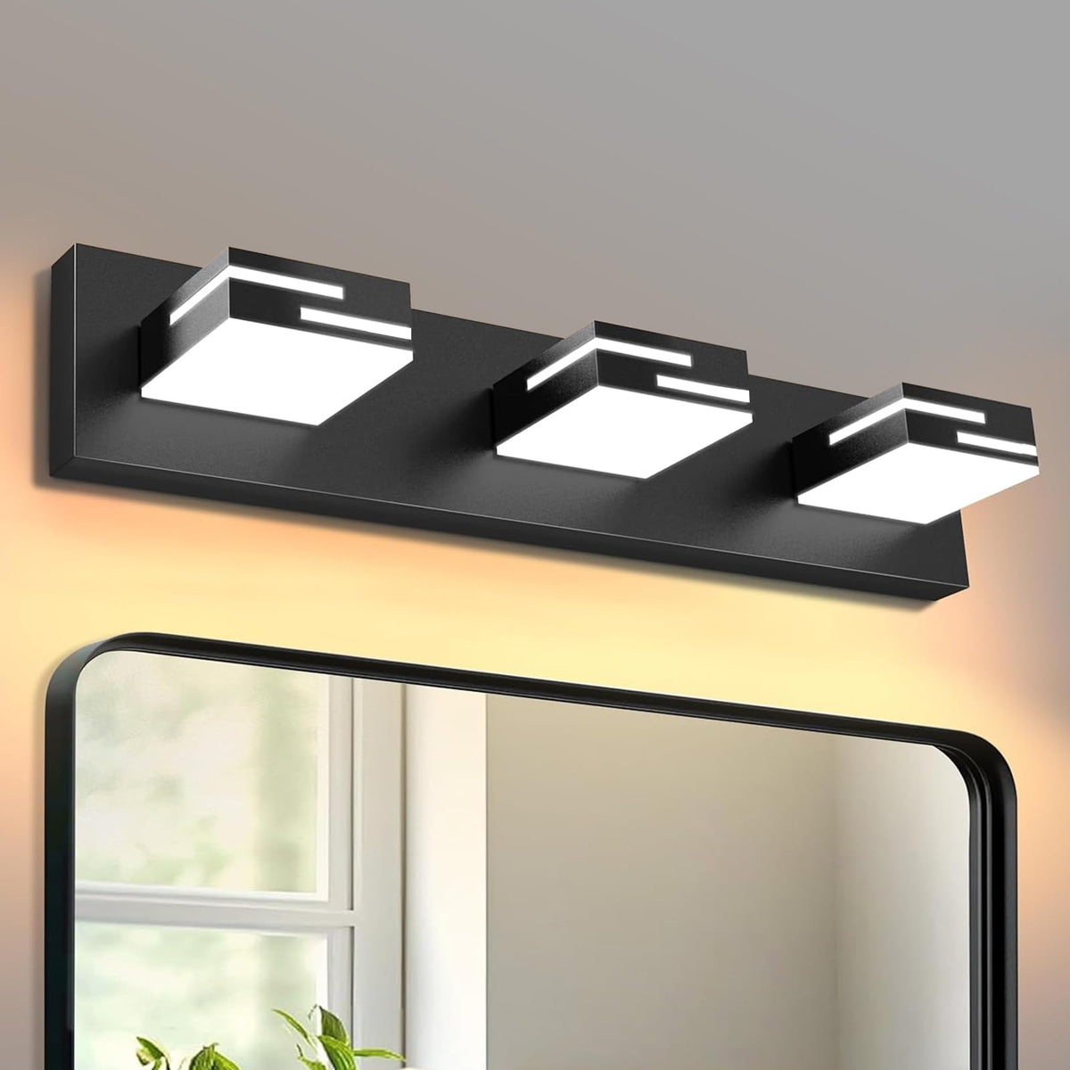 LKHF vanity light 3-light front view shows even, shadow-free grooming illumination.