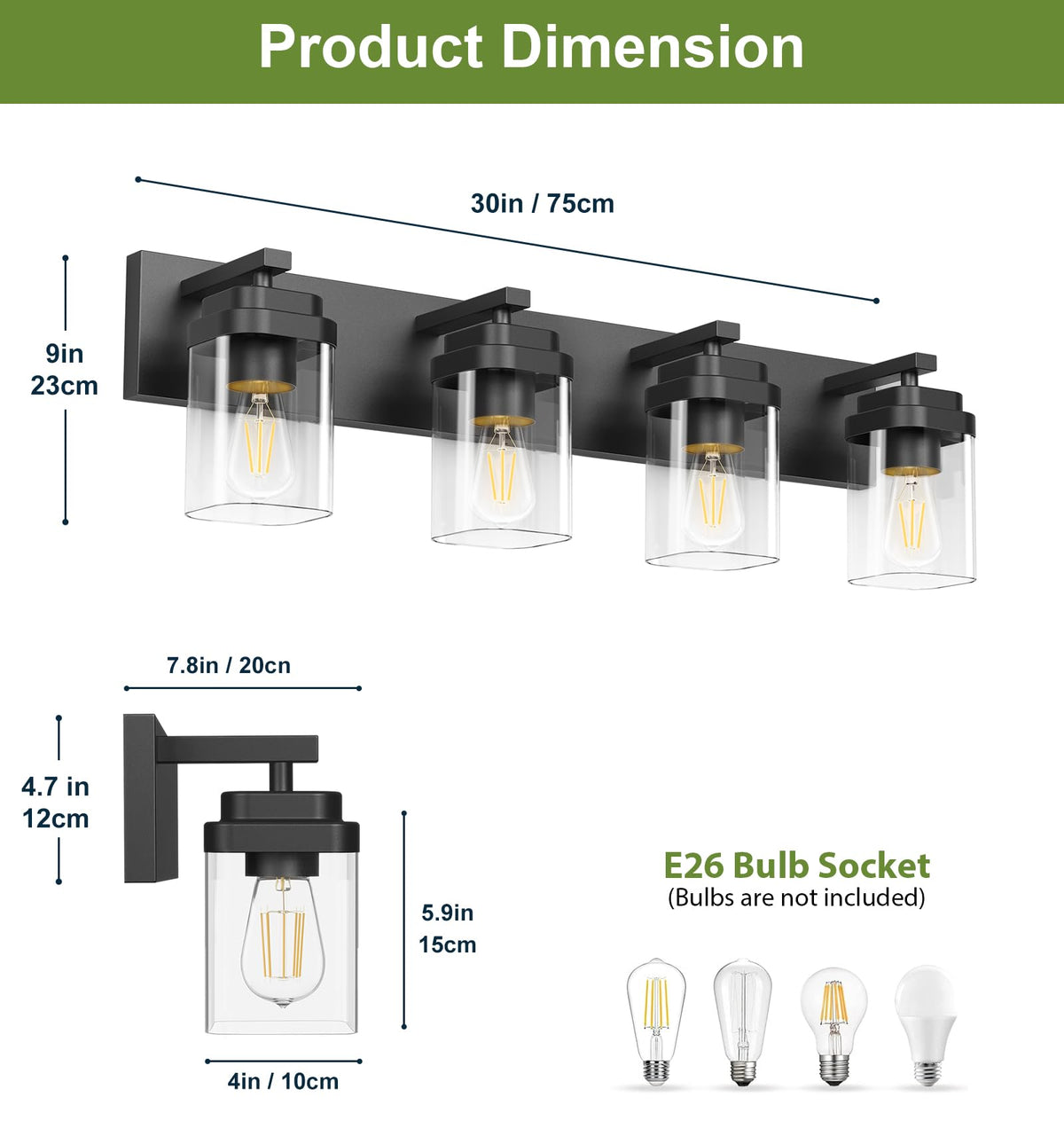 LKHF square clear glass shades provide bright, comfortable bathroom lighting