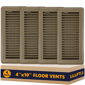 LLLFTJ brown floor vent cover 4x10 with rust-proof steel and adjustable damper.