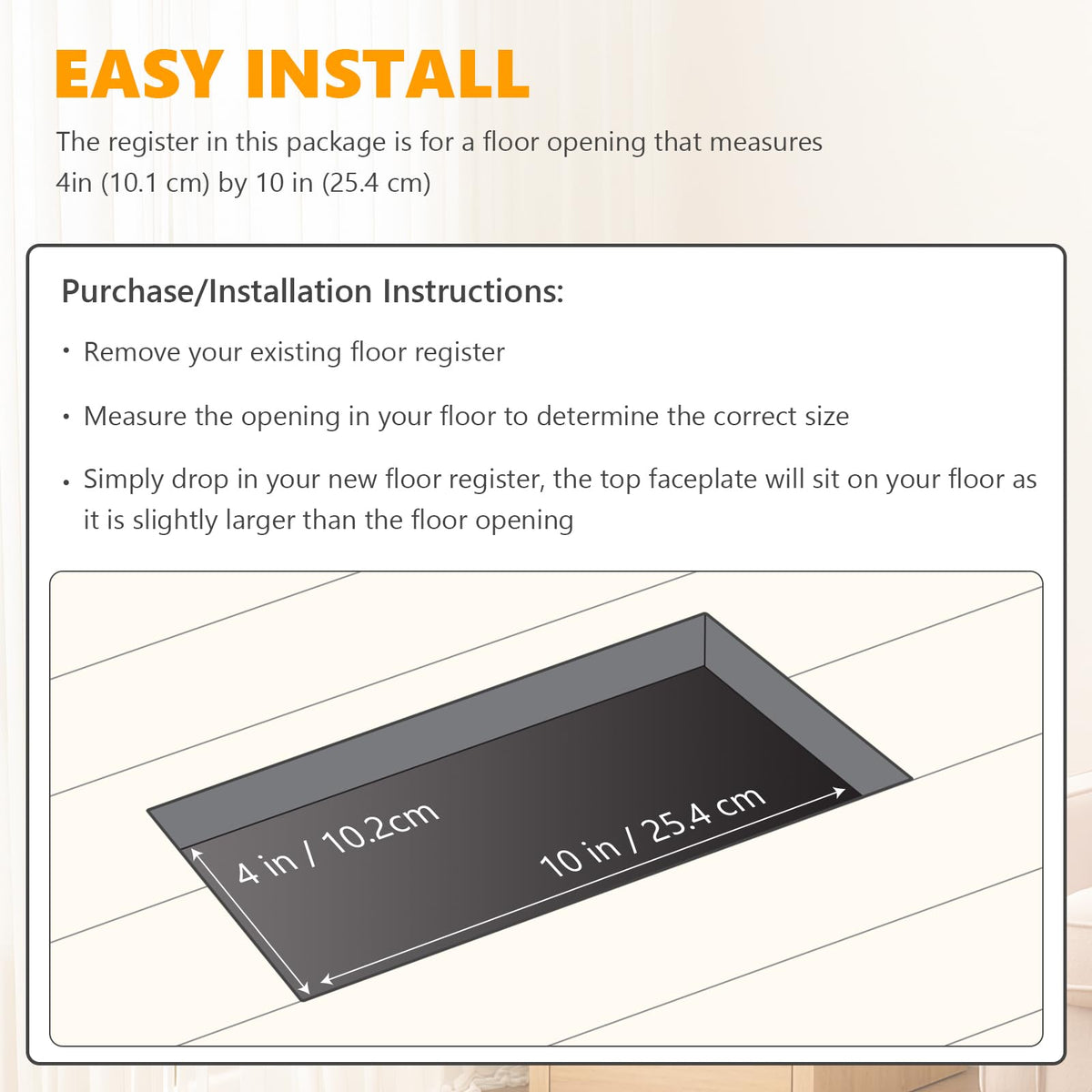 LLLFTJ brown floor register with adjustable damper for tailored airflow.