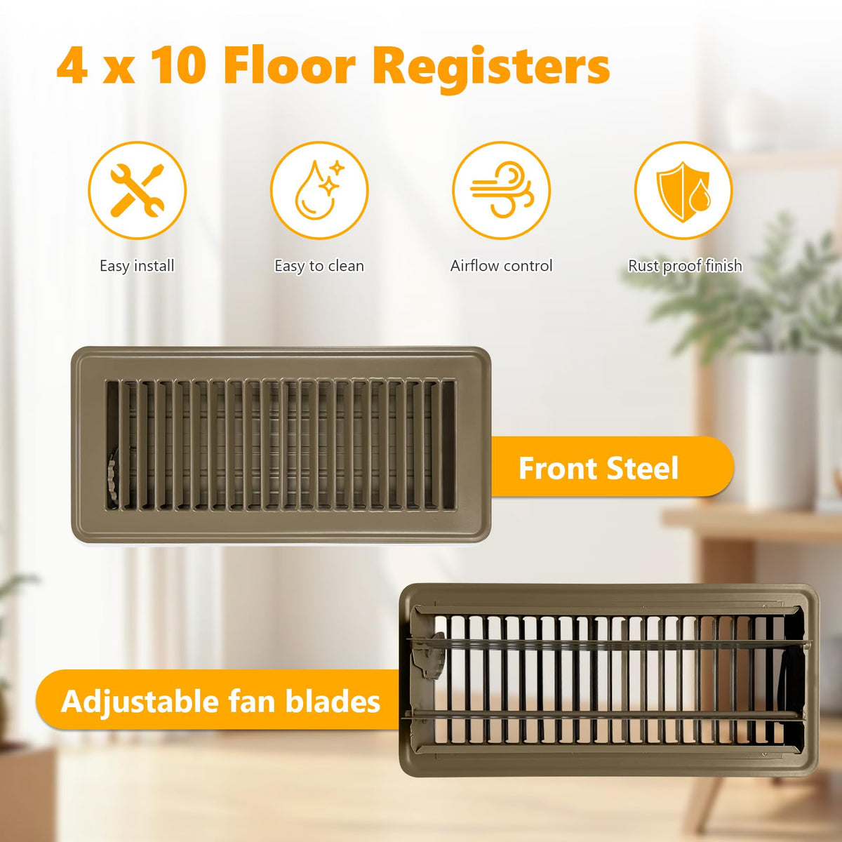 LLLFTJ four-pack vent covers in brown blend with wood, tile, or carpet for cohesive decor.