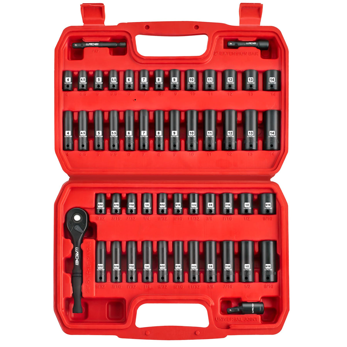 LLNDEI 1/4-drive socket set case, organized for quick home repairs
