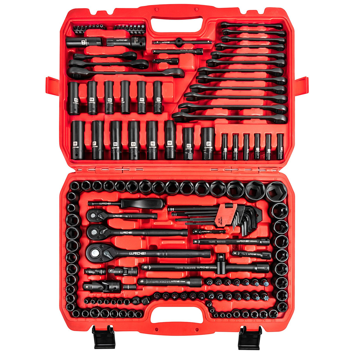 LLNDEI 160-piece tool set with metric sockets for versatile home repairs