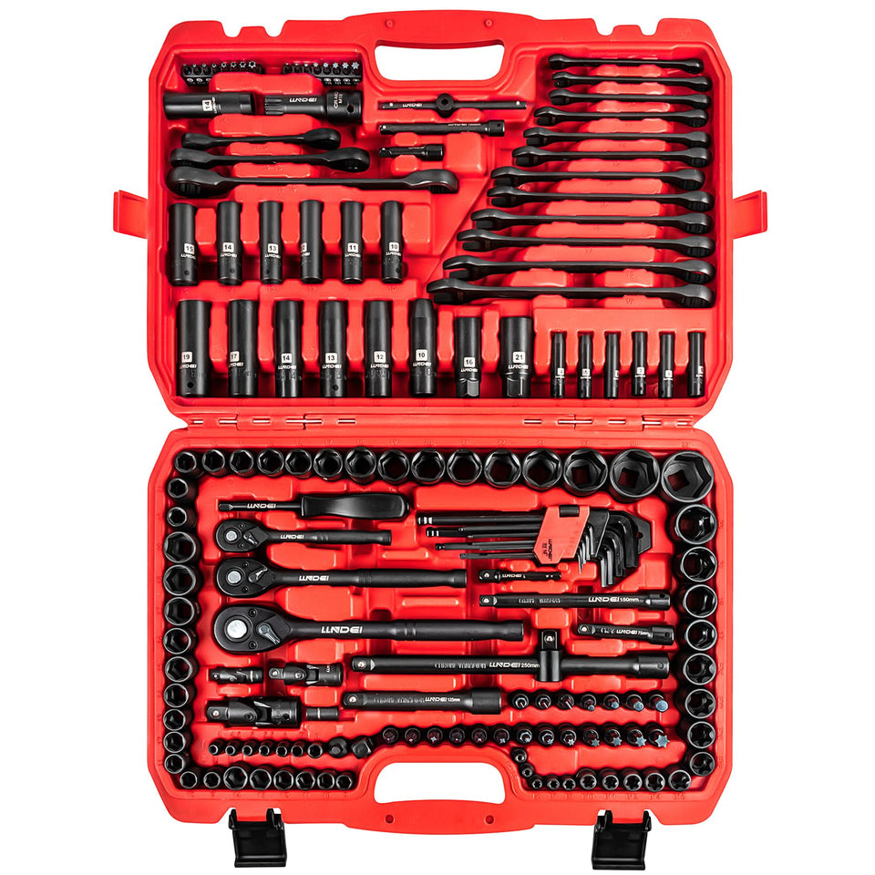 LLNDEI 160-piece tool set with metric sockets for versatile home repairs