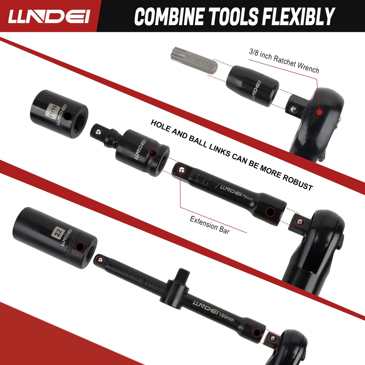 LLNDEI 3/8 extension bar helps reach hard-to-access bolts