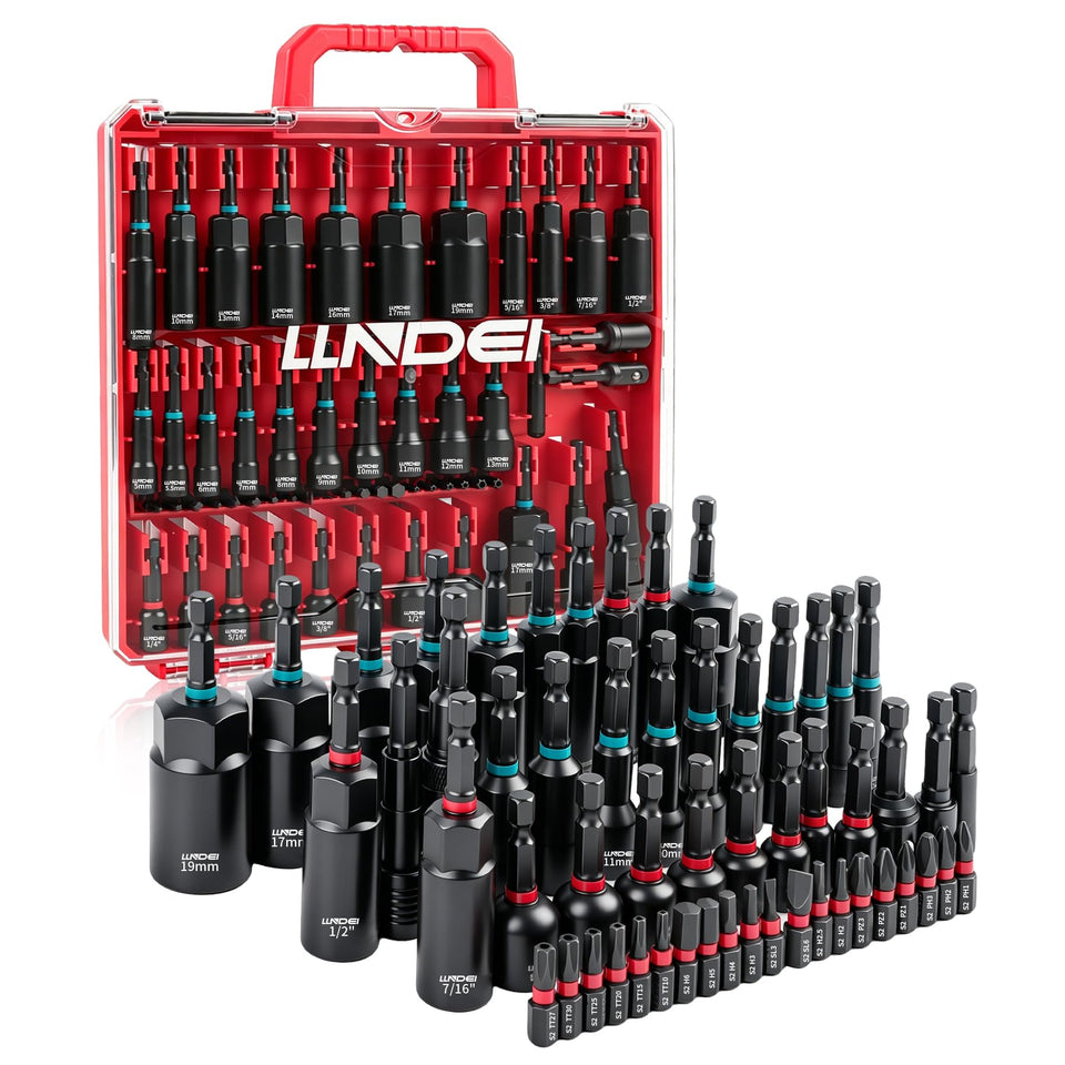 LLNDEI magnetic impact nut driver set with 55 pieces for fast, secure socket engagement.