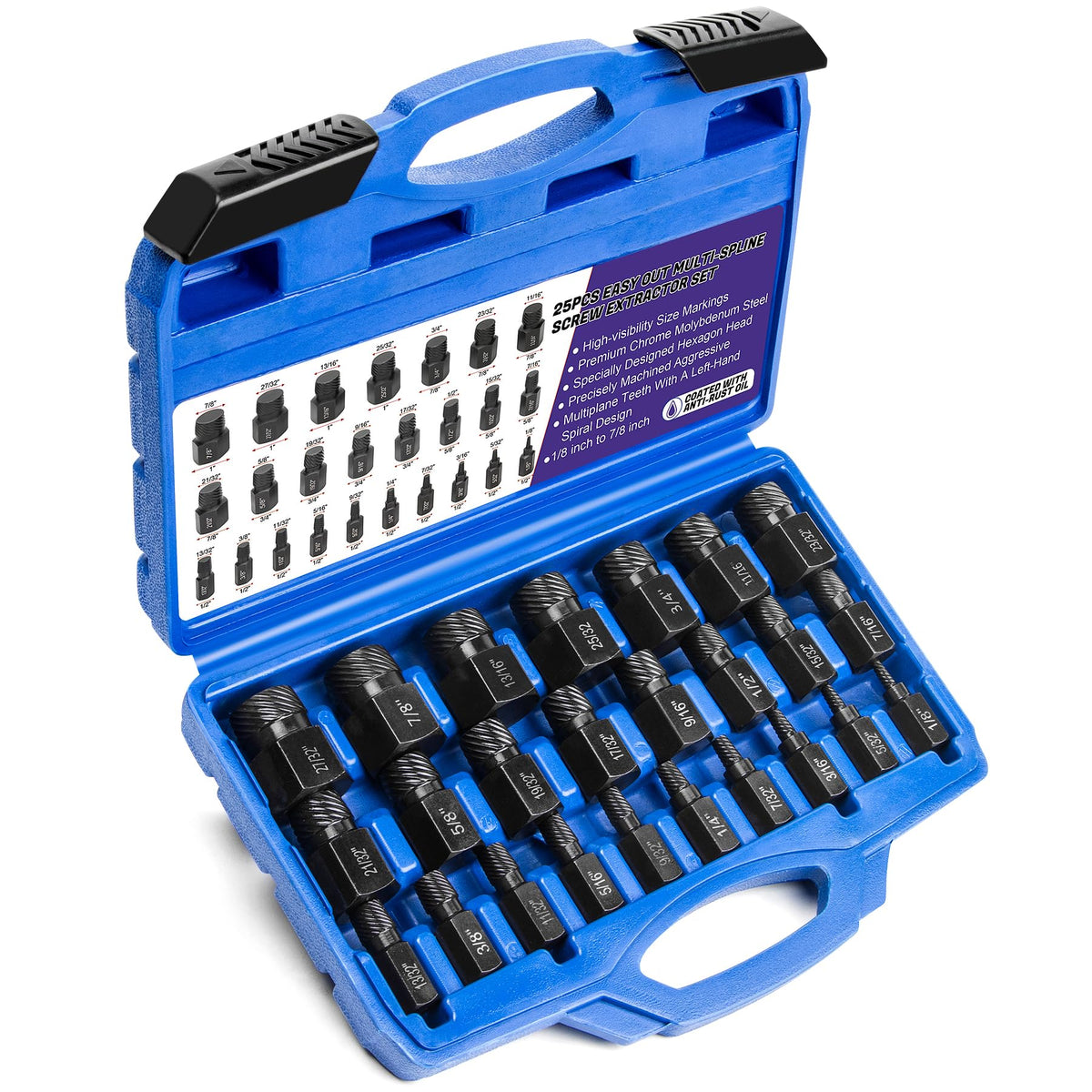 LLNDEI screw extractor set with 25 pieces and clear size markings for fast selection