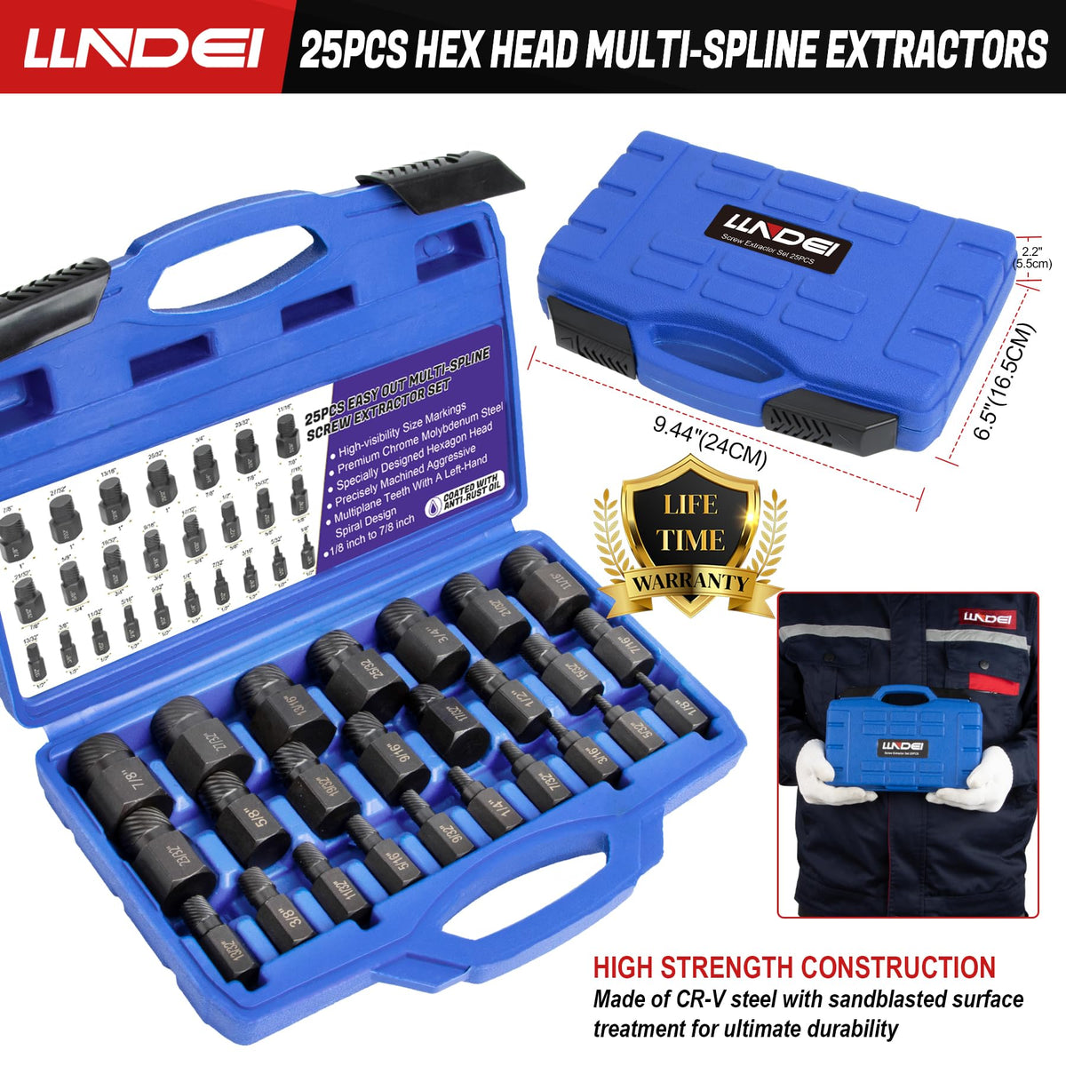 LLNDEI screw extractor teeth close-up showing aggressive left-hand spiral grip