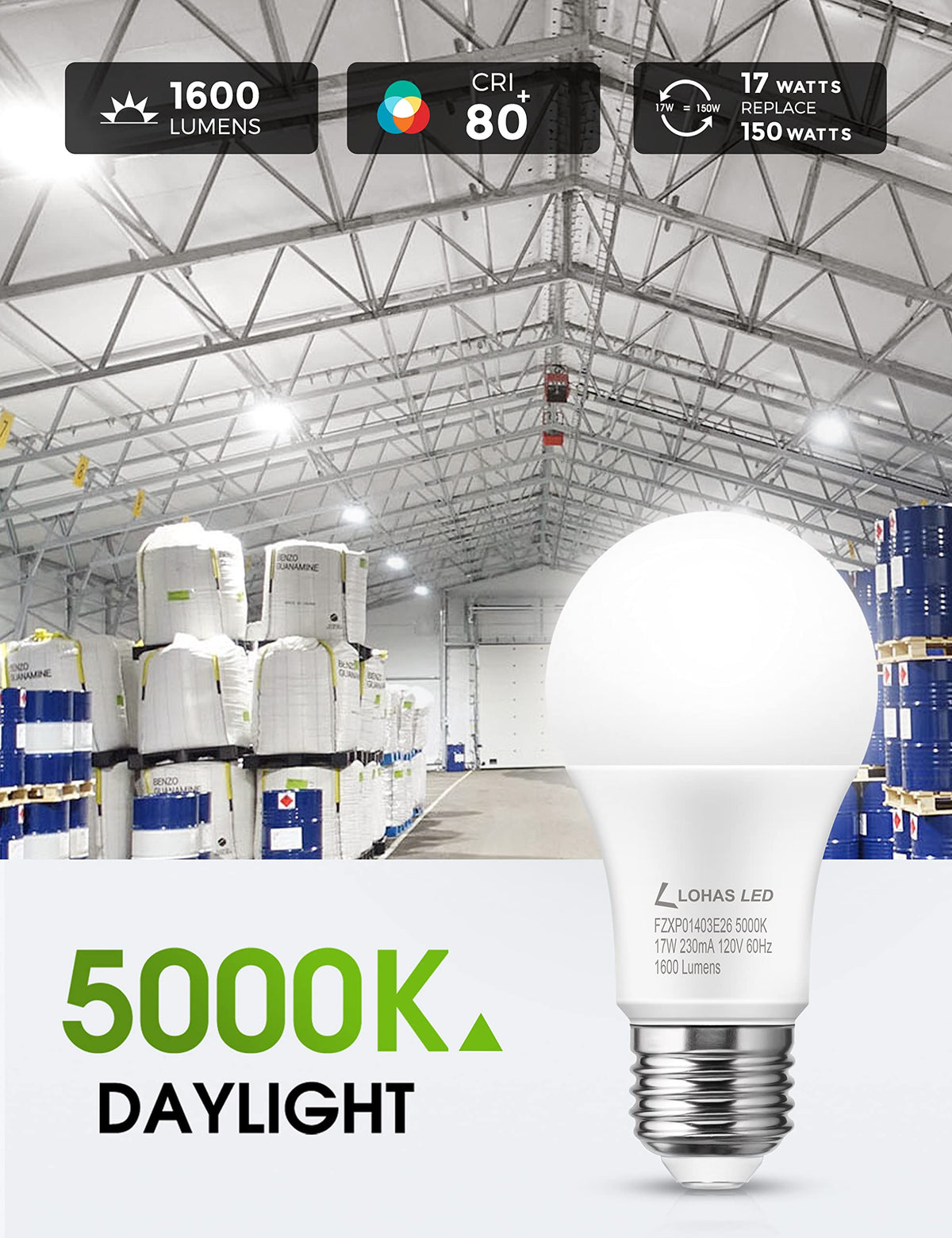 Energy-saving 17W bulb replaces 150W fixtures