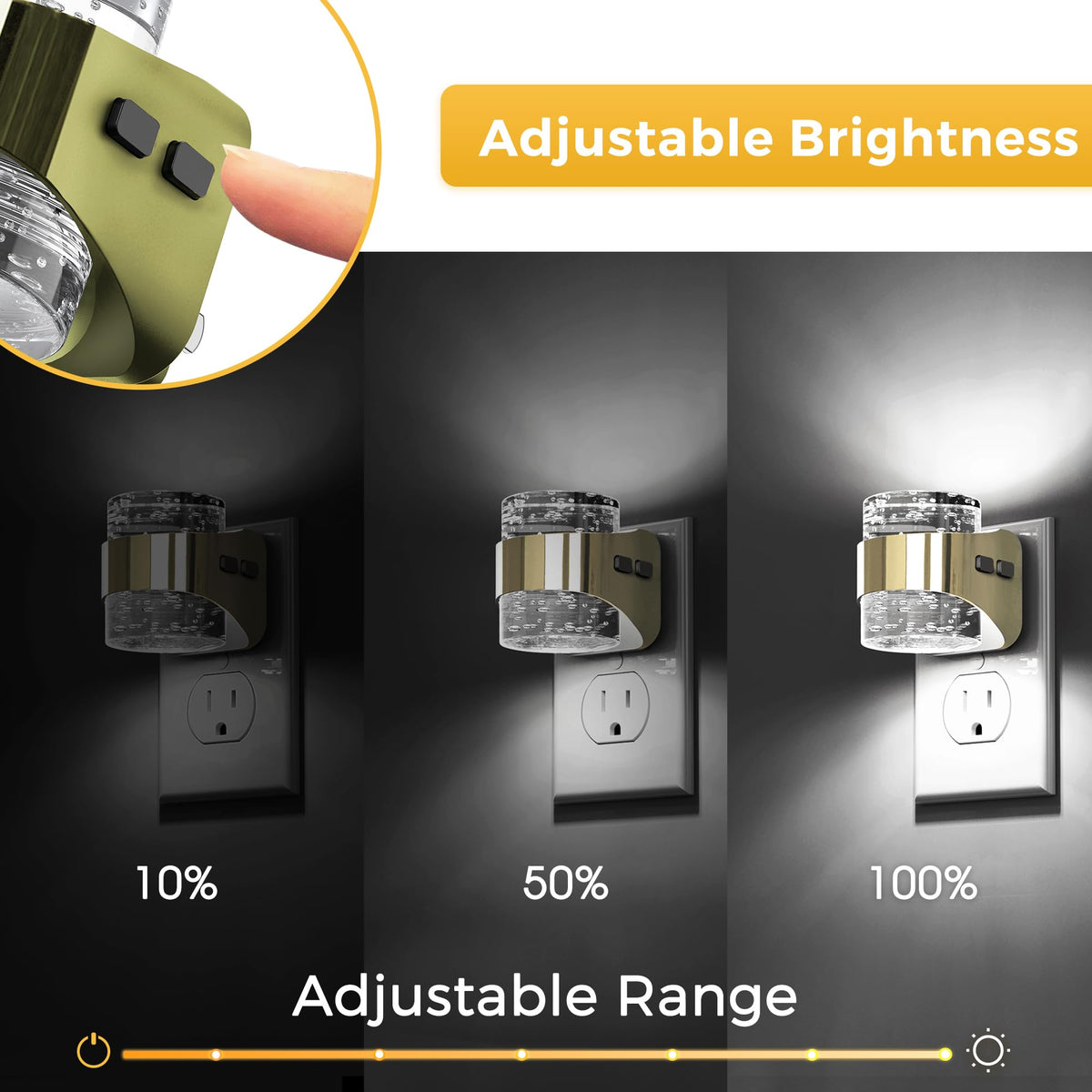 L LOHAS LED bubble night light with gold-plated finish enhances decor.