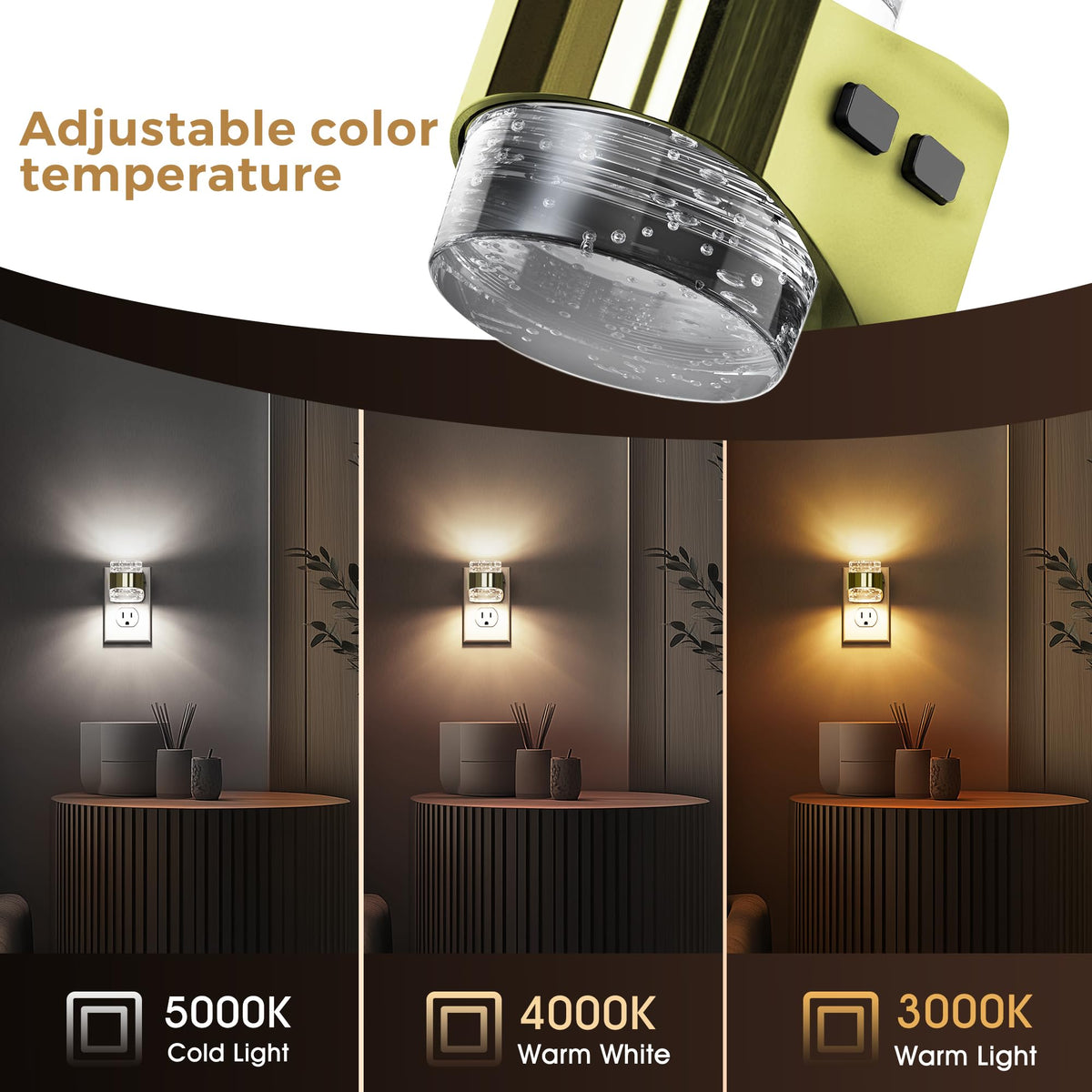 L LOHAS LED bubble night light plugged into wall outlet for easy setup.