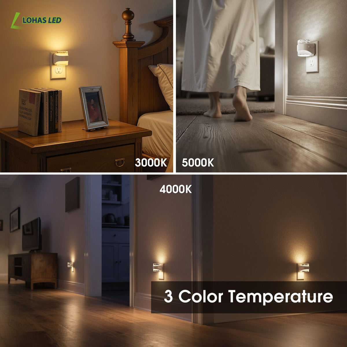 L LOHAS LED compact plug-in design saves space in bathrooms and hallways.