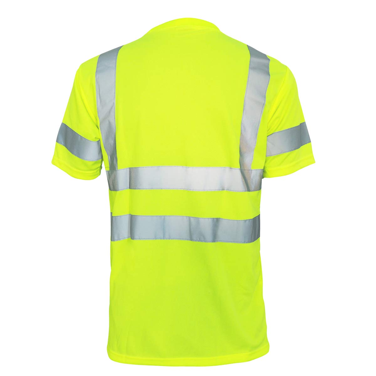 L&M Hi Vis T Shirt back view in lime with reflective striping