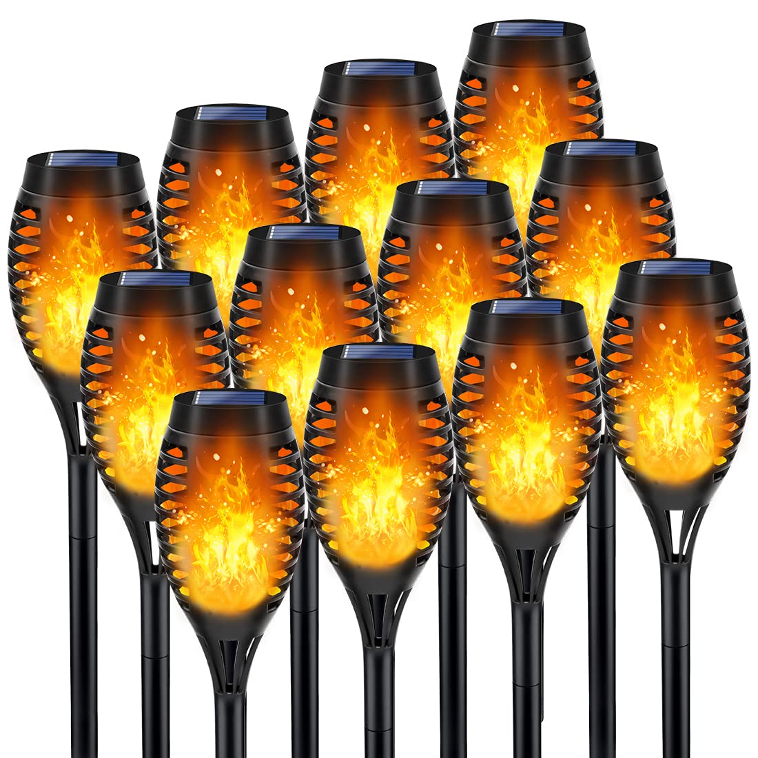 LNRYY outdoor solar torch flickering flame enhances garden ambiance.