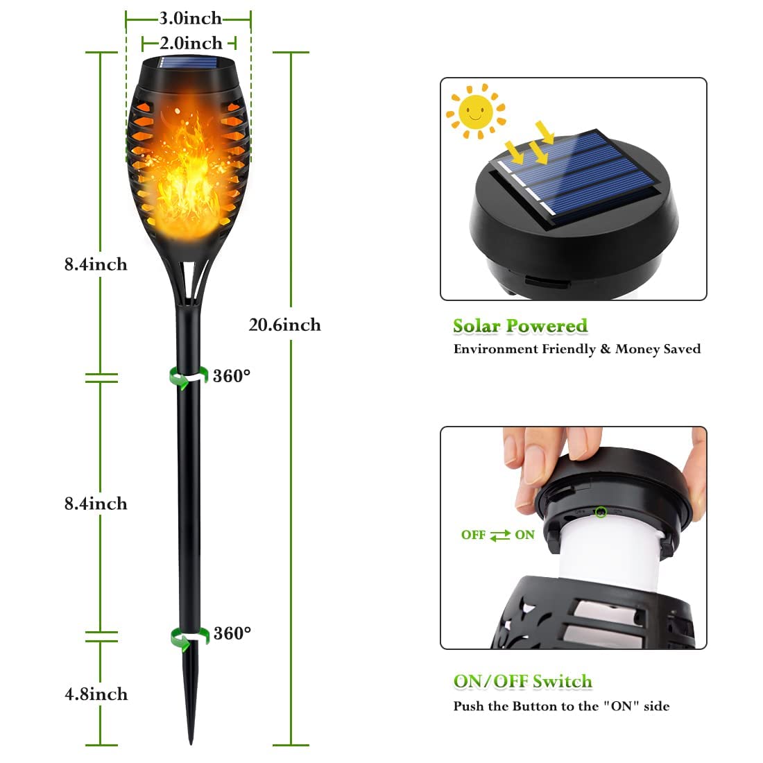 LNRYY package includes 12 lights, poles, spikes, and manual.