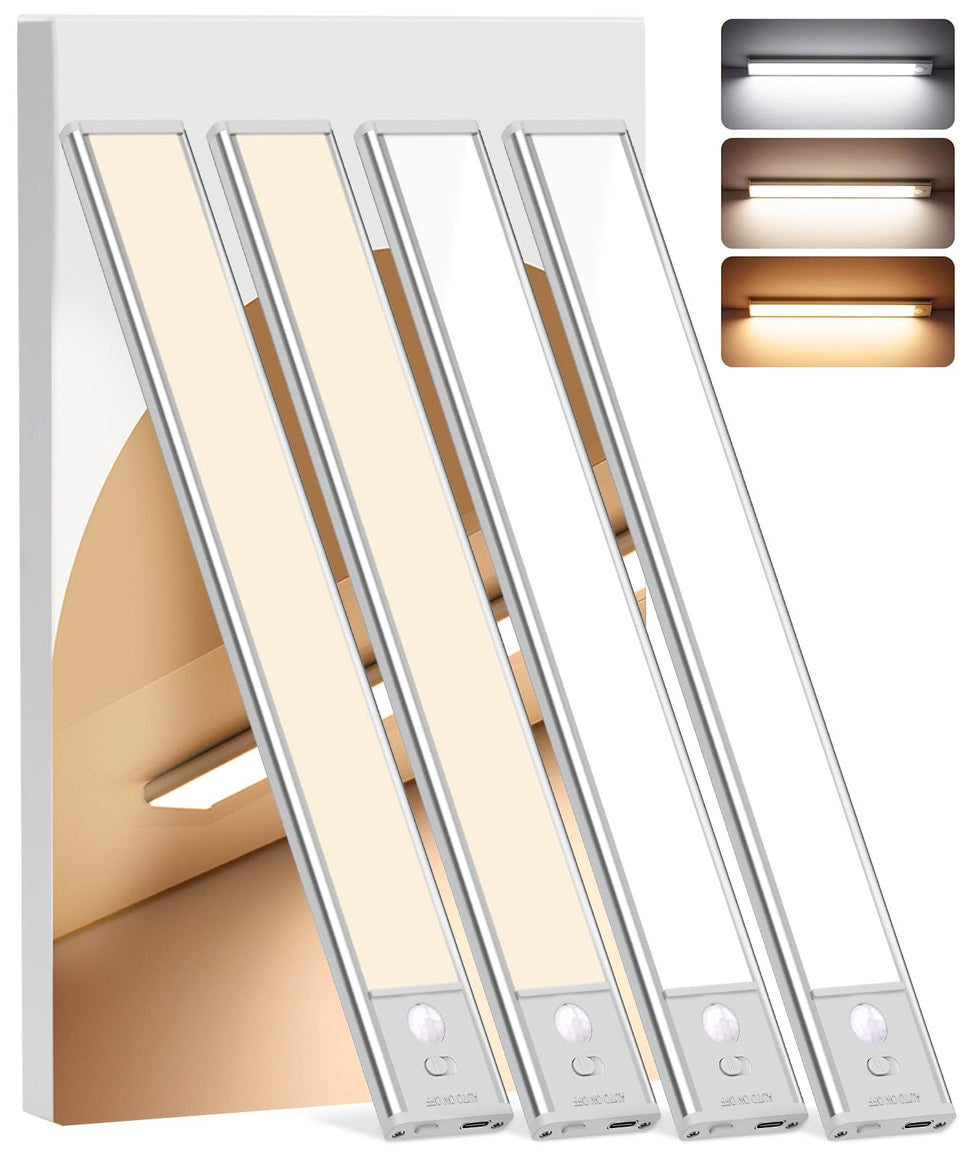 LNRYY under-cabinet light with motion sensor lights up stair and counter areas.