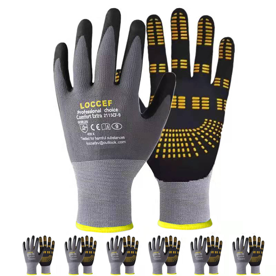 LOCCEF Endurance knit gloves with microfoam nitrile coating for superior grip and abrasion resistance.