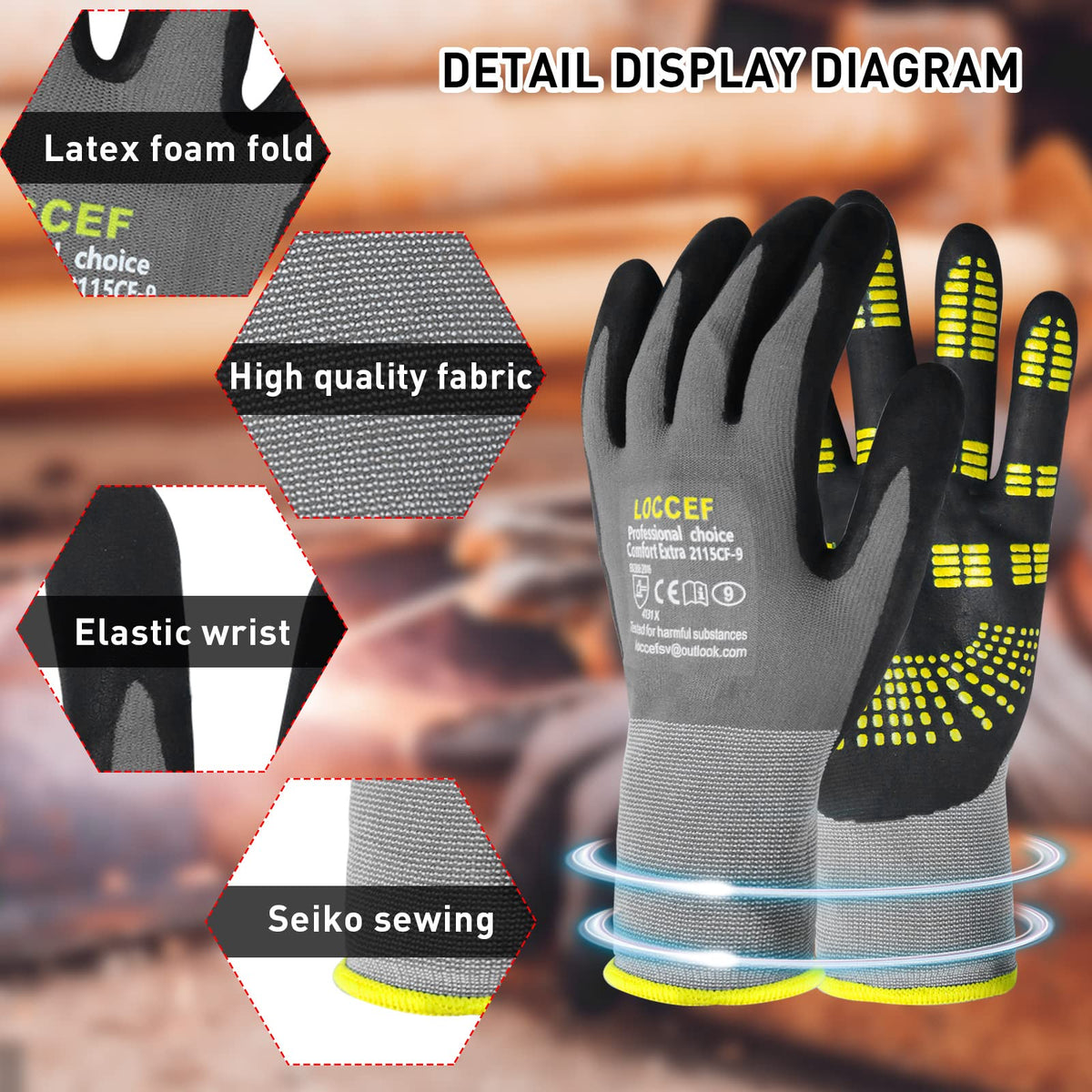 LOCCEF Endurance glove raised micro dots provide cushioning in repetitive tasks.