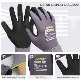 LOCCEF seamless-knit nylon gloves offer comfort and dexterity for all-day use.