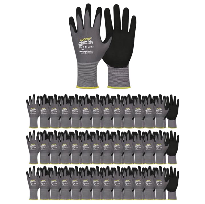 LOCCEF MicroFoam Nitrile coated gloves with palm grip for oily parts.