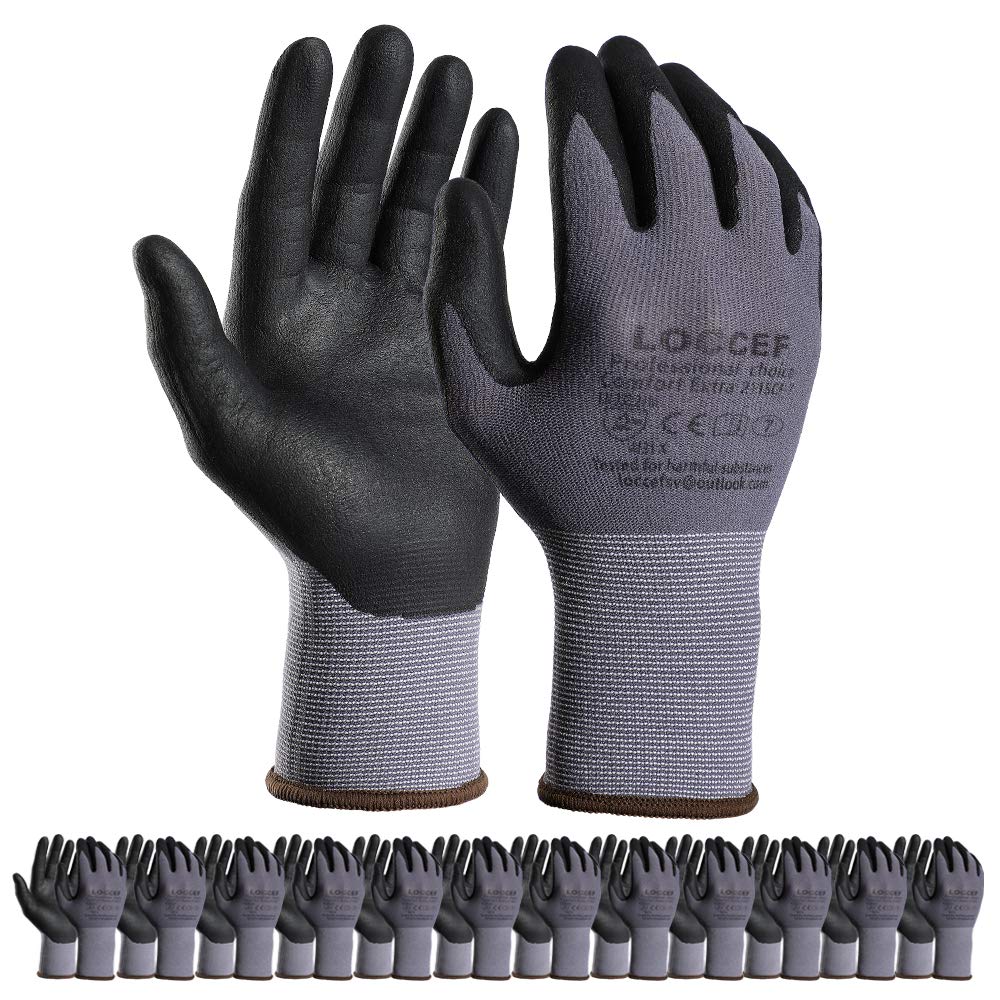 LOCCEF safety gloves with microfoam nitrile coating for a secure grip in light oil tasks