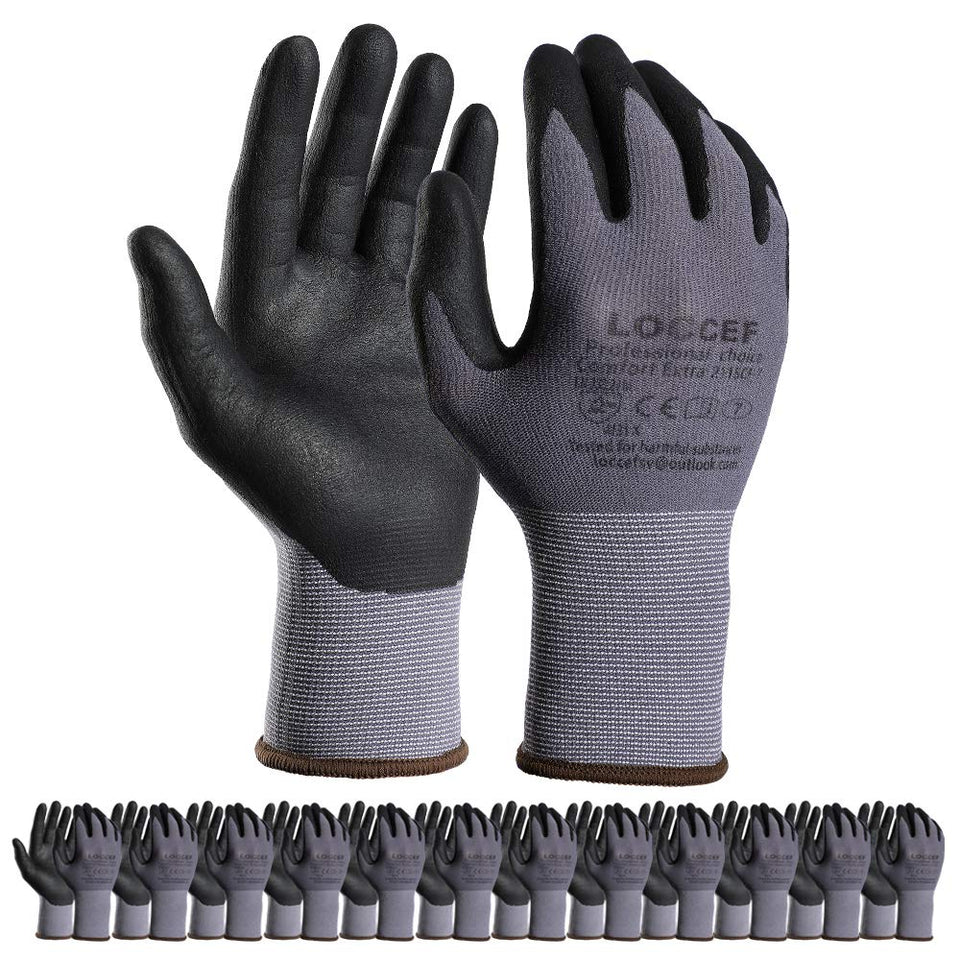 LOCCEF safety work gloves with micro-foam nitrile coating for strong grip