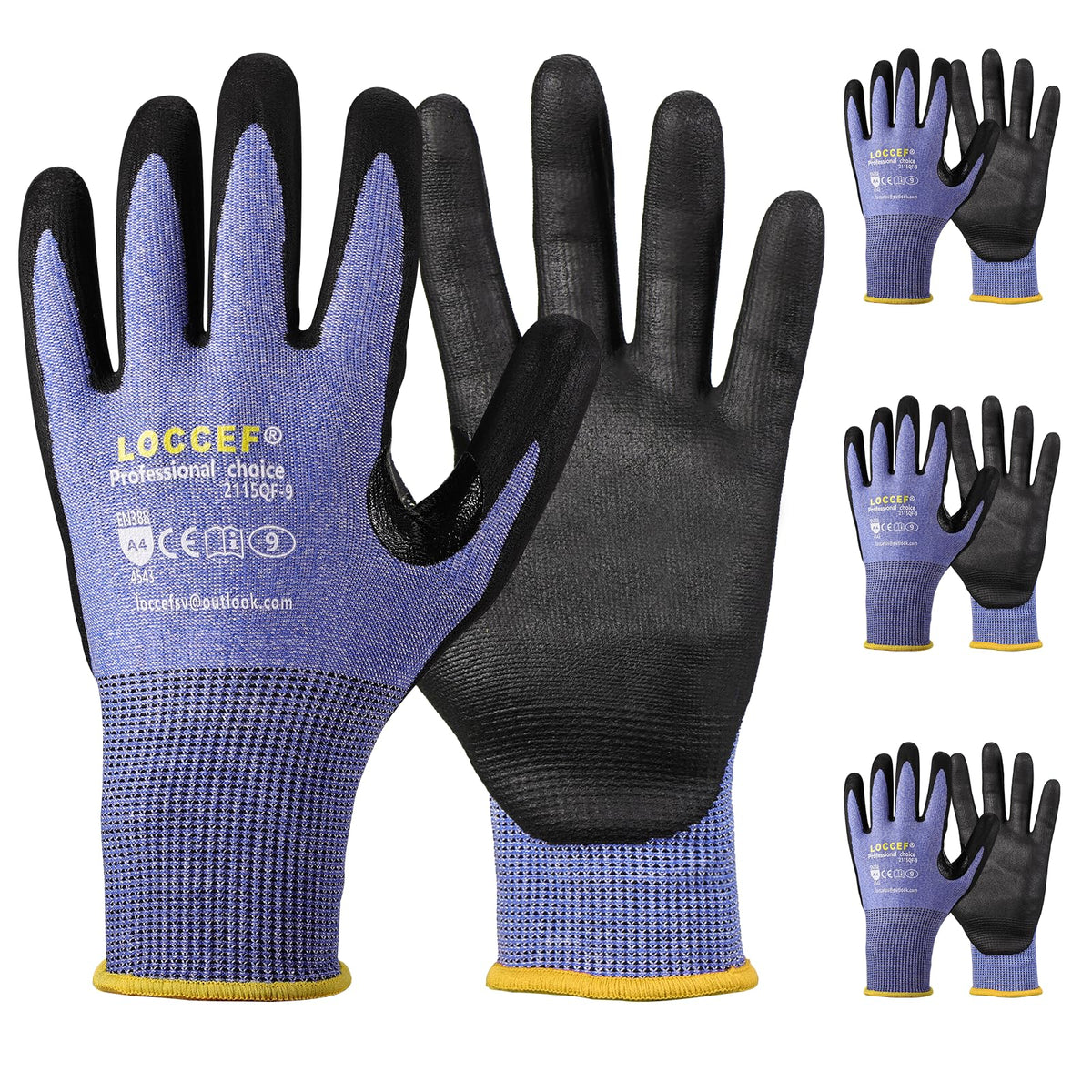 LOCCEF safety work gloves pack front showing versatile protection for tasks