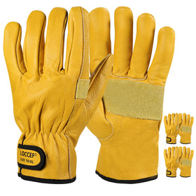 LOCCEF two-pairs leather work gloves in yellow offer durable protection for daily tasks.